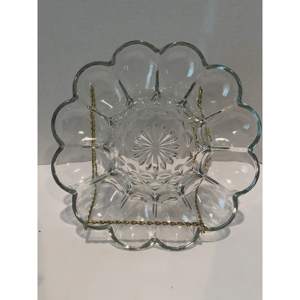 VTG Anchor Hocking Clear Glass Deviled Egg Plater 10" Round 12 Slots NIB - Picture 4 of 5
